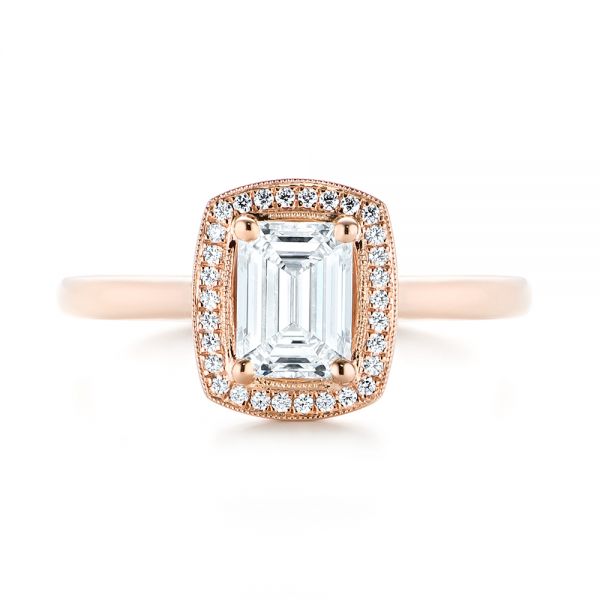 14k Rose Gold Custom Diamond Halo Engagement Ring - Top View - 103914