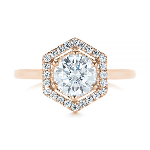18k Rose Gold 18k Rose Gold Custom Diamond Halo Engagement Ring - Top View -  103992
