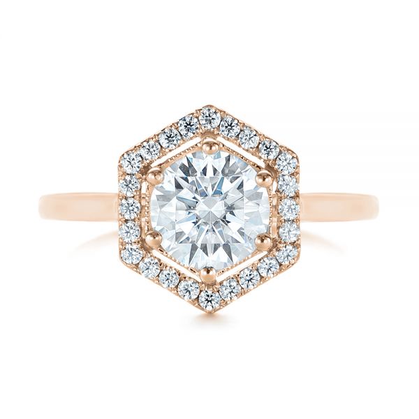 14k Rose Gold 14k Rose Gold Custom Diamond Halo Engagement Ring - Top View - 103992