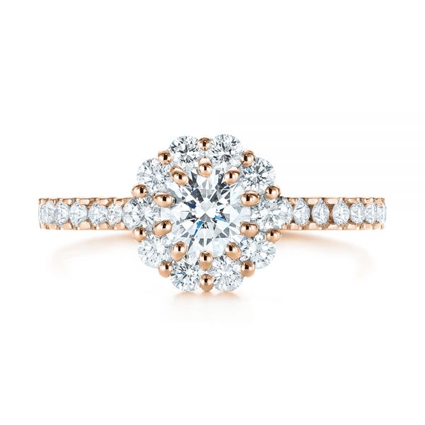14k Rose Gold 14k Rose Gold Custom Diamond Halo Engagement Ring - Top View - 104064