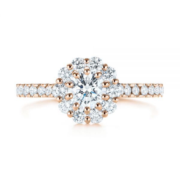 14k Rose Gold 14k Rose Gold Custom Diamond Halo Engagement Ring - Top View -  104064