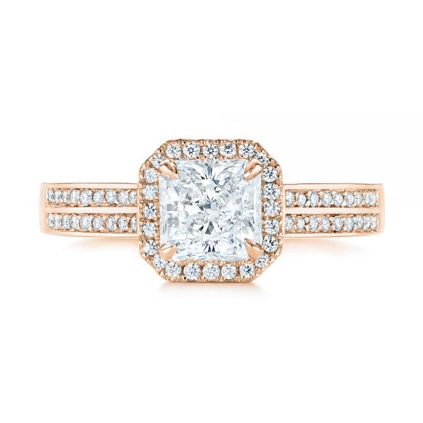 18k Rose Gold 18k Rose Gold Custom Diamond Halo Engagement Ring - Top View -  104070