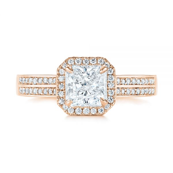 14k Rose Gold 14k Rose Gold Custom Diamond Halo Engagement Ring - Top View - 104070