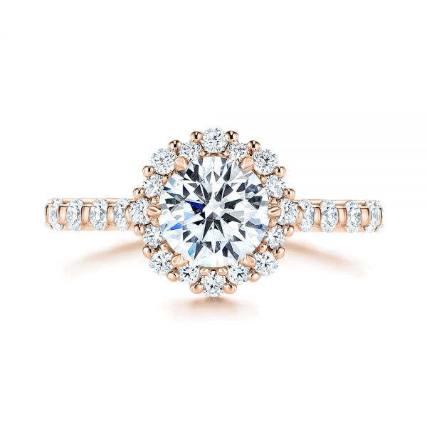 18k Rose Gold 18k Rose Gold Custom Diamond Halo Engagement Ring - Top View -  106108