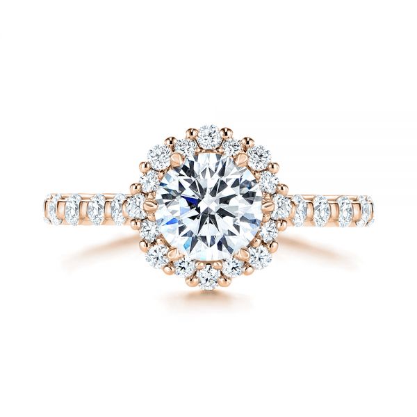 18k Rose Gold 18k Rose Gold Custom Diamond Halo Engagement Ring - Top View - 106108