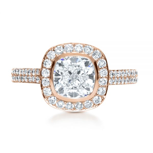 14k Rose Gold 14k Rose Gold Custom Diamond Halo Engagement Ring - Top View -  1116