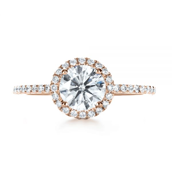 14k Rose Gold 14k Rose Gold Custom Diamond Halo Engagement Ring - Top View -  1123