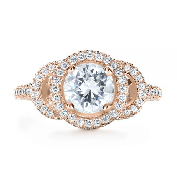 18k Rose Gold 18k Rose Gold Custom Diamond Halo Engagement Ring - Top View -  1128