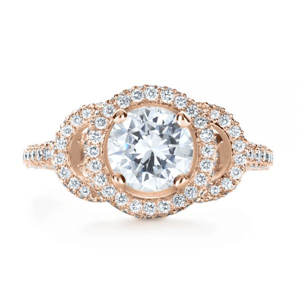14k Rose Gold 14k Rose Gold Custom Diamond Halo Engagement Ring - Top View - 1128