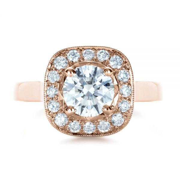 14k Rose Gold 14k Rose Gold Custom Diamond Halo Engagement Ring - Top View -  1330