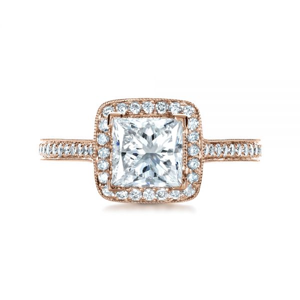18k Rose Gold 18k Rose Gold Custom Diamond Halo Engagement Ring - Top View -  1435