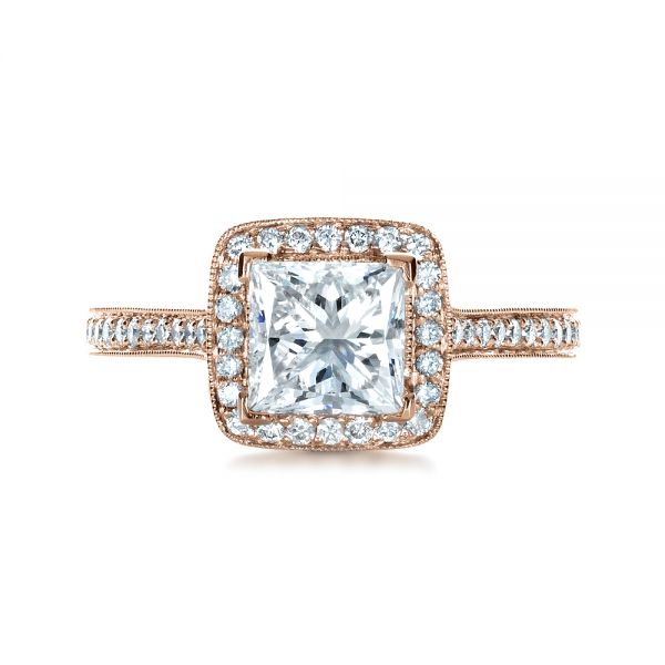14k Rose Gold 14k Rose Gold Custom Diamond Halo Engagement Ring - Top View - 1435
