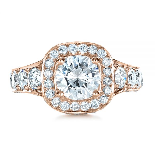 14k Rose Gold 14k Rose Gold Custom Diamond Halo Engagement Ring - Top View - 1436