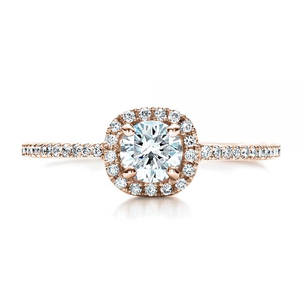 14k Rose Gold 14k Rose Gold Custom Diamond Halo Engagement Ring - Top View -  1448