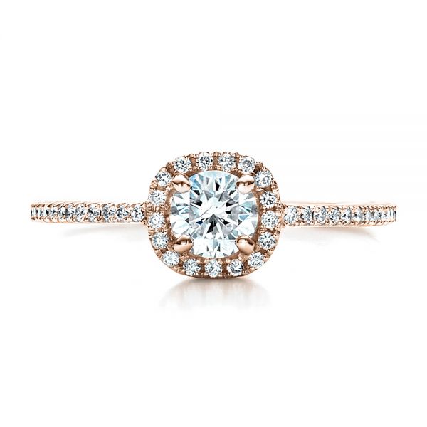 14k Rose Gold 14k Rose Gold Custom Diamond Halo Engagement Ring - Top View - 1448