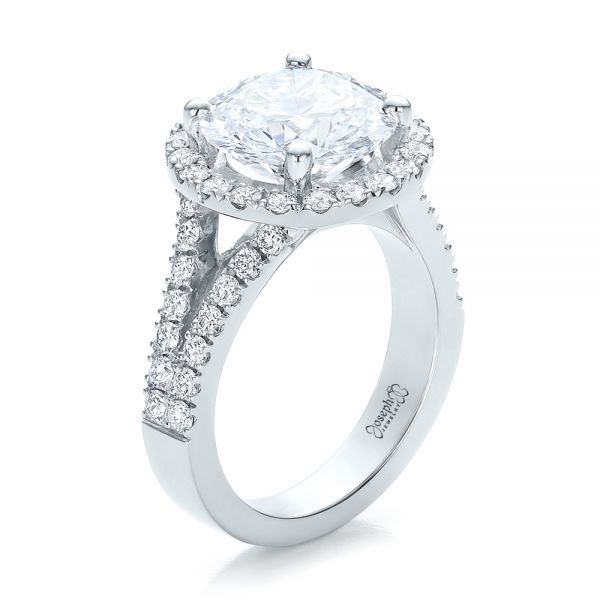 18k White Gold 18k White Gold Custom Diamond Halo Engagement Ring - Three-Quarter View - 100484