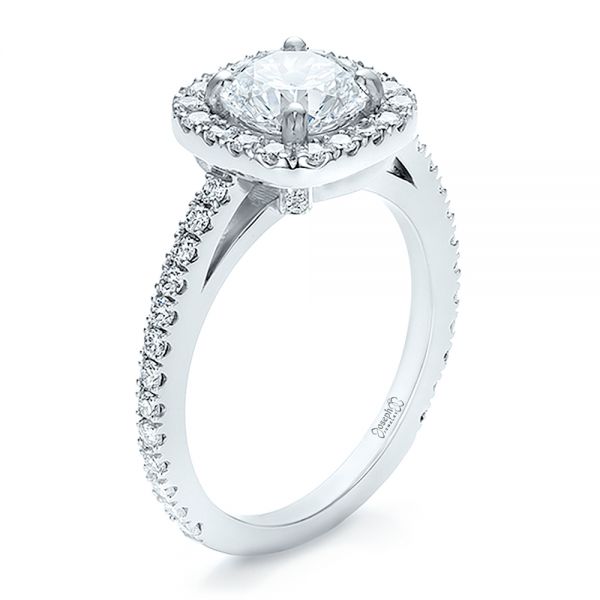 18k White Gold 18k White Gold Custom Diamond Halo Engagement Ring - Three-Quarter View - 100629