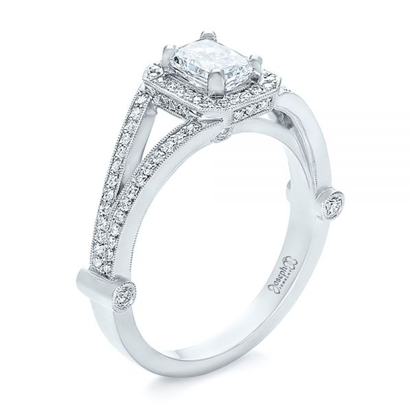 18k White Gold 18k White Gold Custom Diamond Halo Engagement Ring - Three-Quarter View -  100651