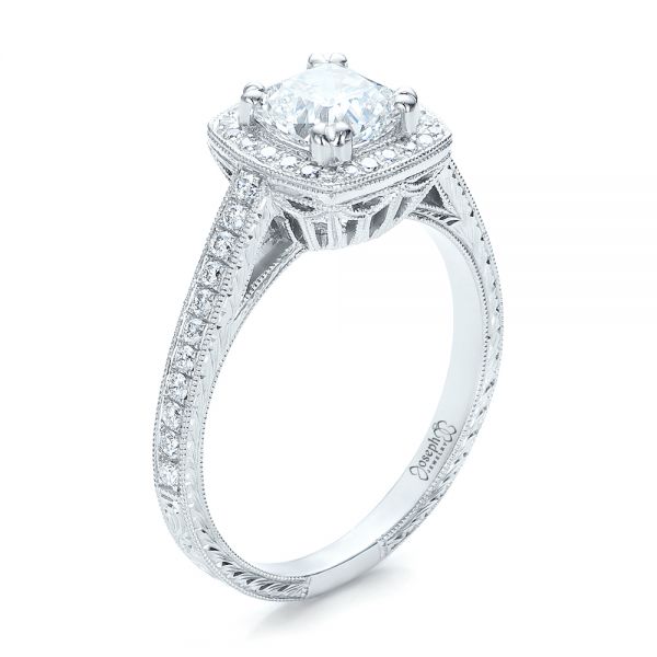  Platinum Custom Diamond Halo Engagement Ring - Three-Quarter View -  100924