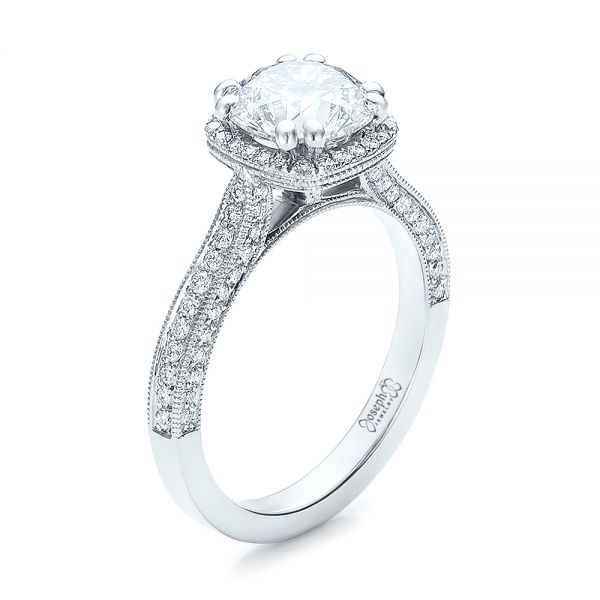  Platinum Platinum Custom Diamond Halo Engagement Ring - Three-Quarter View -  101183