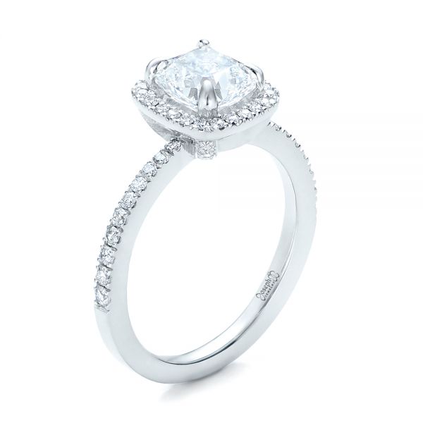 Platinum Custom Diamond Halo Engagement Ring - Three-Quarter View - 101224