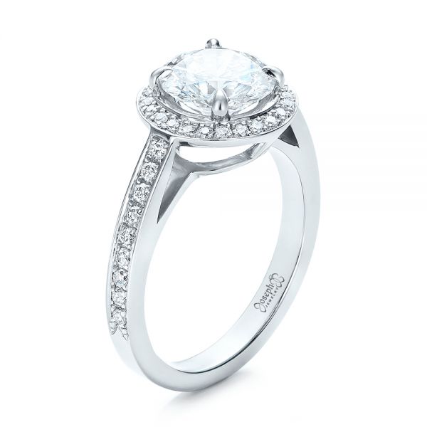 18k White Gold 18k White Gold Custom Diamond Halo Engagement Ring - Three-Quarter View -  101726