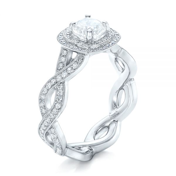18k White Gold 18k White Gold Custom Diamond Halo Engagement Ring - Three-Quarter View -  102119