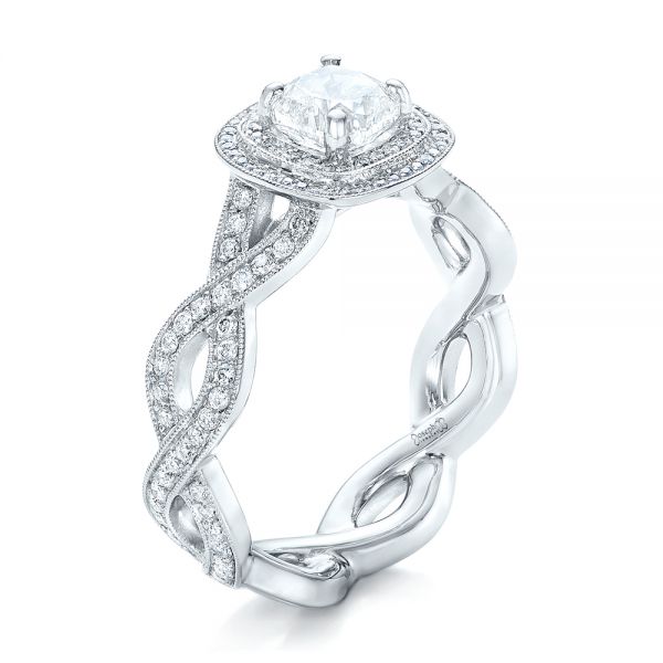  Platinum Custom Diamond Halo Engagement Ring - Three-Quarter View -  102119