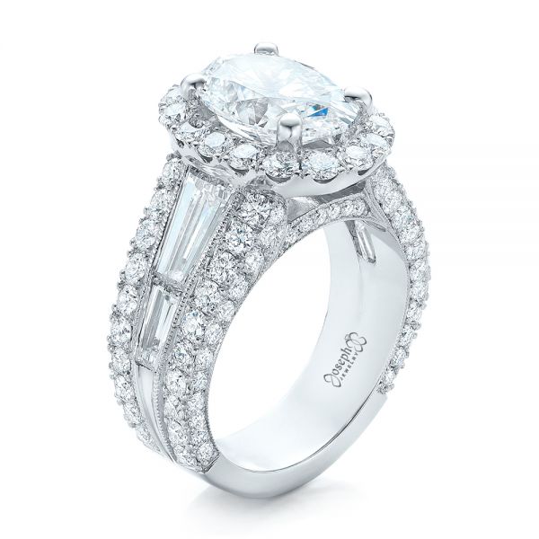  Platinum Custom Diamond Halo Engagement Ring - Three-Quarter View -  102156