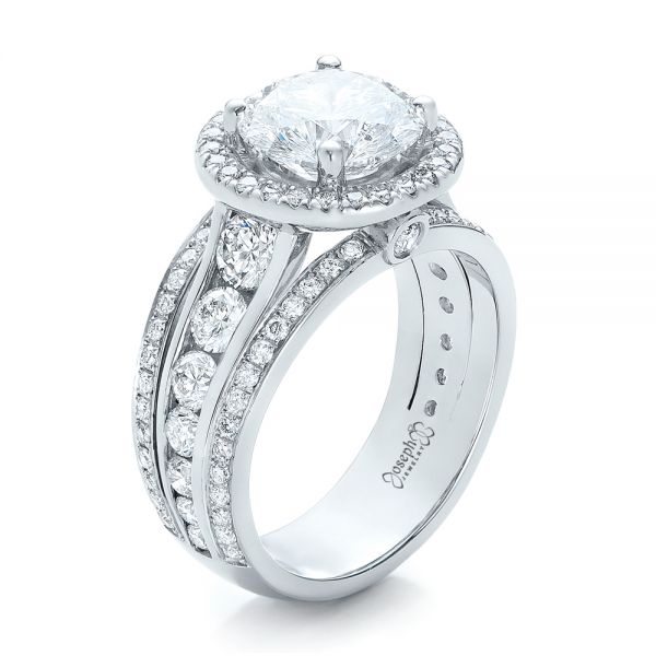 18k White Gold 18k White Gold Custom Diamond Halo Engagement Ring - Three-Quarter View -  102158