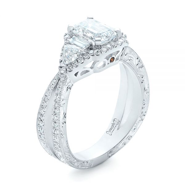  Platinum Custom Diamond Halo Engagement Ring - Three-Quarter View -  102263