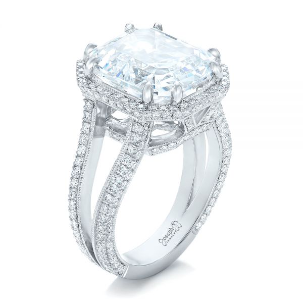  Platinum Custom Diamond Halo Engagement Ring - Three-Quarter View -  102368