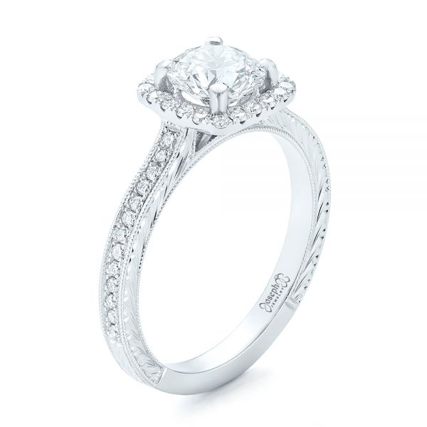  Platinum Platinum Custom Diamond Halo Engagement Ring - Three-Quarter View -  102422