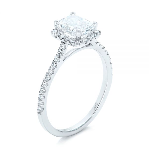  Platinum Custom Diamond Halo Engagement Ring - Three-Quarter View -  102434