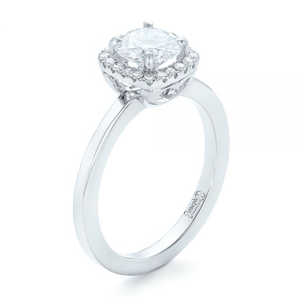 18k White Gold 18k White Gold Custom Diamond Halo Engagement Ring - Three-Quarter View -  102460