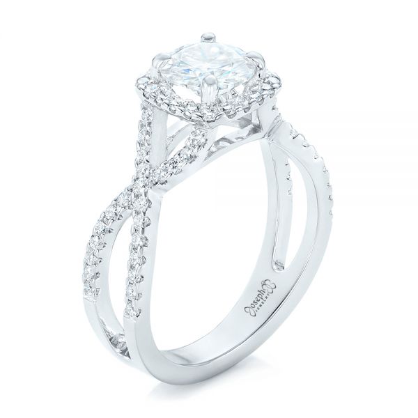 14k White Gold Custom Diamond Halo Engagement Ring - Three-Quarter View -  102748