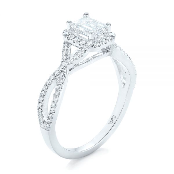 18k White Gold 18k White Gold Custom Diamond Halo Engagement Ring - Three-Quarter View -  102751