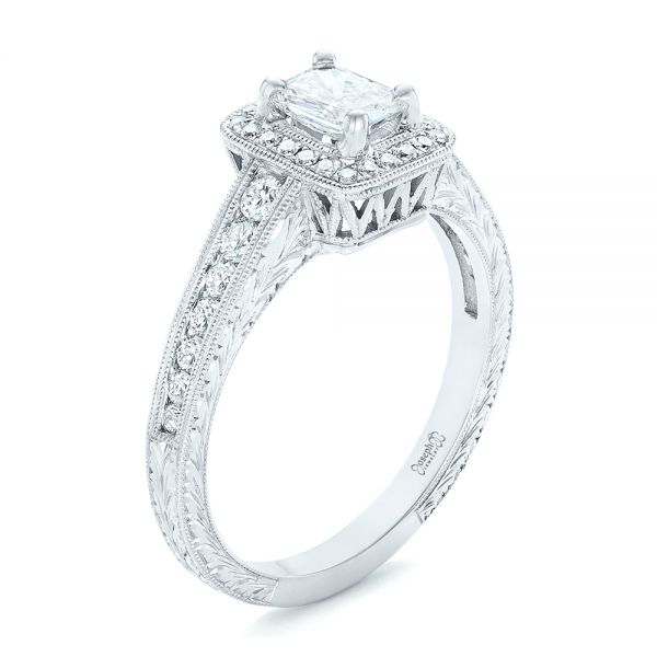  Platinum Custom Diamond Halo Engagement Ring - Three-Quarter View -  102813