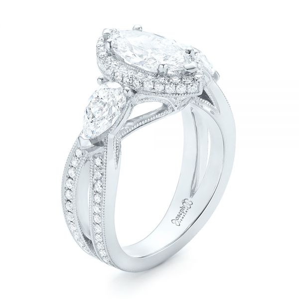  Platinum Custom Diamond Halo Engagement Ring - Three-Quarter View -  102873