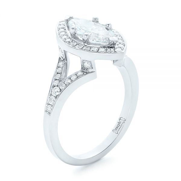  Platinum Platinum Custom Diamond Halo Engagement Ring - Three-Quarter View -  102910