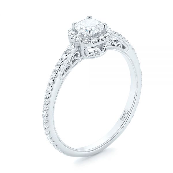 18k White Gold 18k White Gold Custom Diamond Halo Engagement Ring - Three-Quarter View -  102990