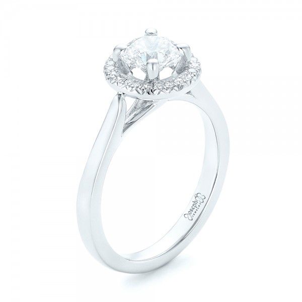 18k White Gold 18k White Gold Custom Diamond Halo Engagement Ring - Three-Quarter View -  103002