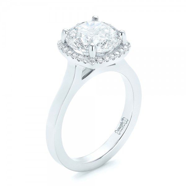  Platinum Custom Diamond Halo Engagement Ring - Three-Quarter View -  103005