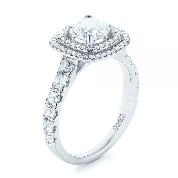 18k White Gold 18k White Gold Custom Diamond Halo Engagement Ring - Three-Quarter View -  103139