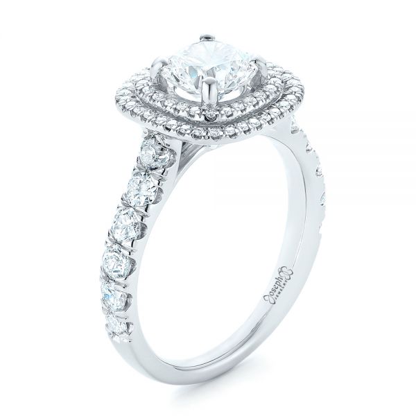 Platinum Custom Diamond Halo Engagement Ring - Three-Quarter View - 103139