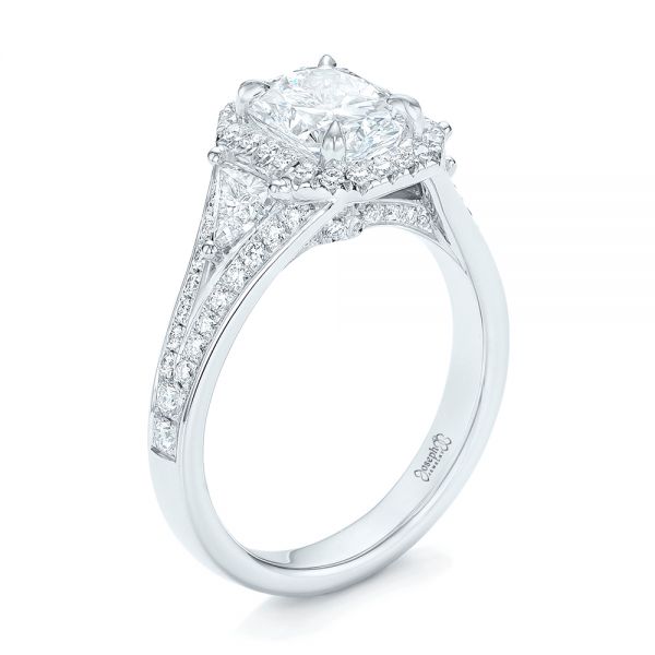  Platinum Custom Diamond Halo Engagement Ring - Three-Quarter View -  103157