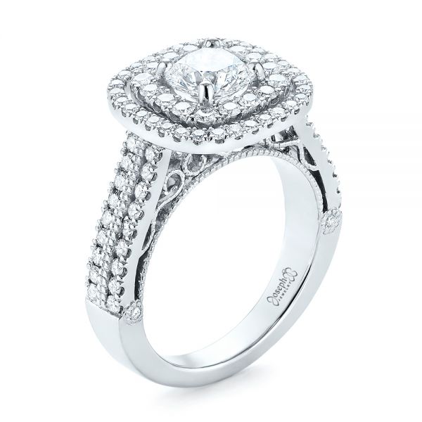 18k White Gold 18k White Gold Custom Diamond Halo Engagement Ring - Three-Quarter View -  103223