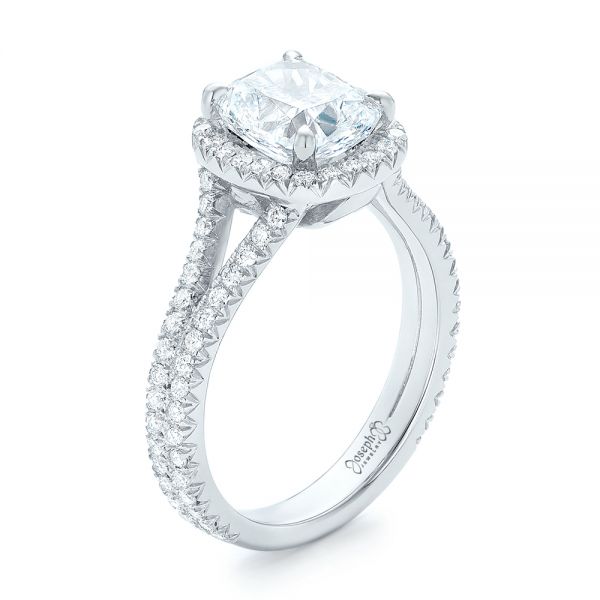  Platinum Custom Diamond Halo Engagement Ring - Three-Quarter View -  103353
