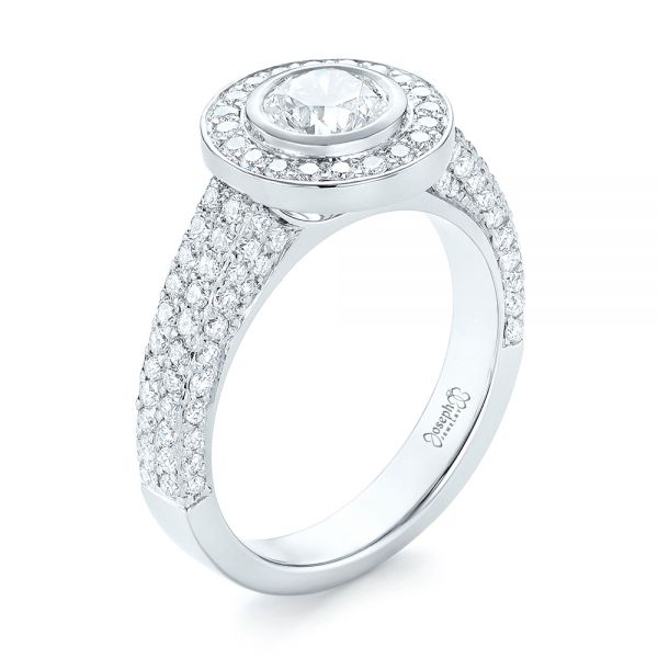 18k White Gold 18k White Gold Custom Diamond Halo Engagement Ring - Three-Quarter View -  103394