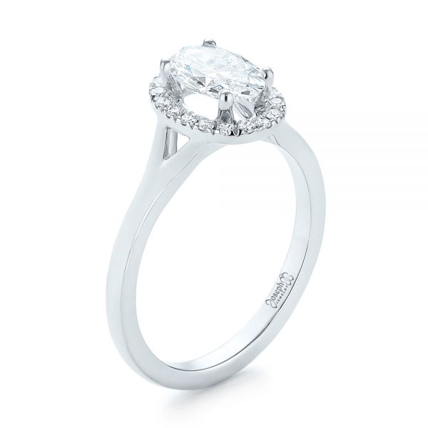 14k White Gold Custom Diamond Halo Engagement Ring - Three-Quarter View -  103413